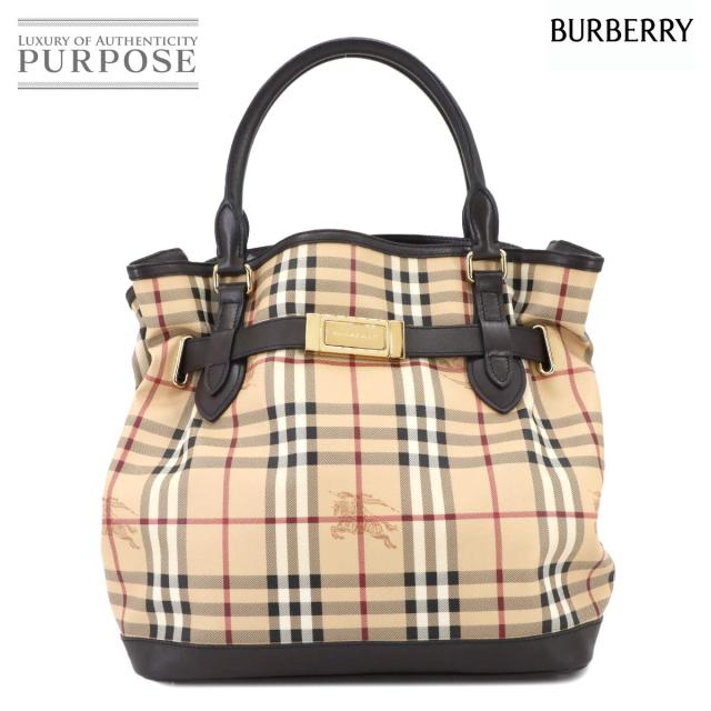バーバリー バッグ ノバチェック ハンド バッグ PVC レザー ベージュ ブラック レディース 90299379 【中古】ブランド