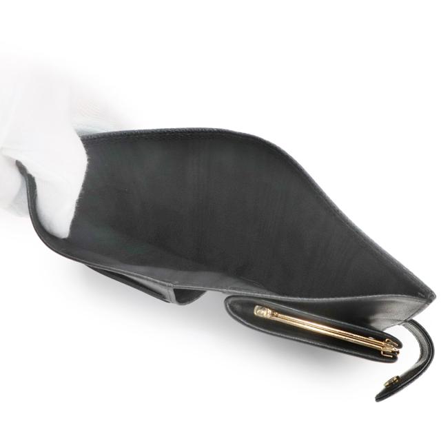 新品同様 シャネル 財布 キャビアスキン 二つ折り 長財布 がま口