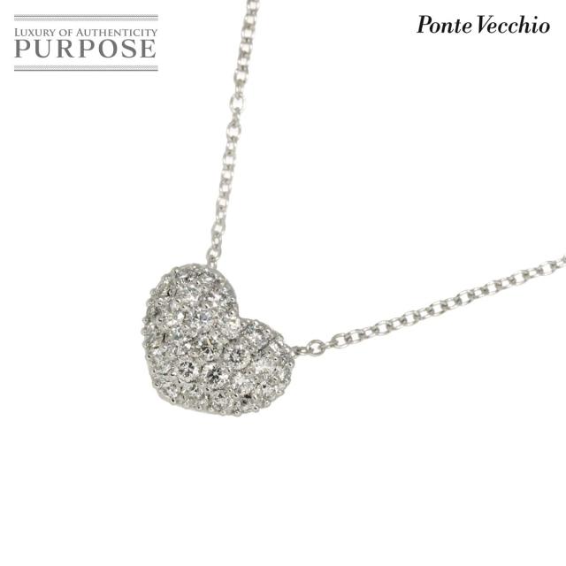PonteVecchioK10YG 淡水パール ハートネックレス 40cm ポンテヴェキオ Ponte Vecchio ハート ダイヤ 0.40ct ネックレス 40cm