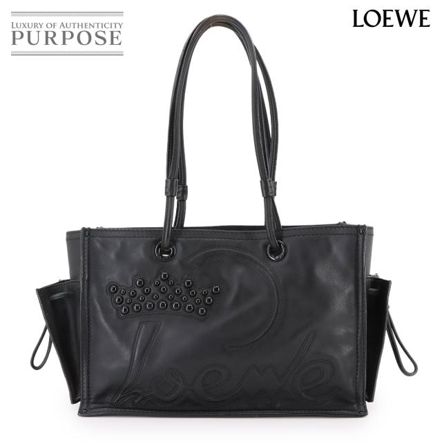 美品 ロエベ バッグ ショッパー トート レザー ブラック スタッズ ブラック 金具 レディース メンズ 90301544 【中古】ブランド