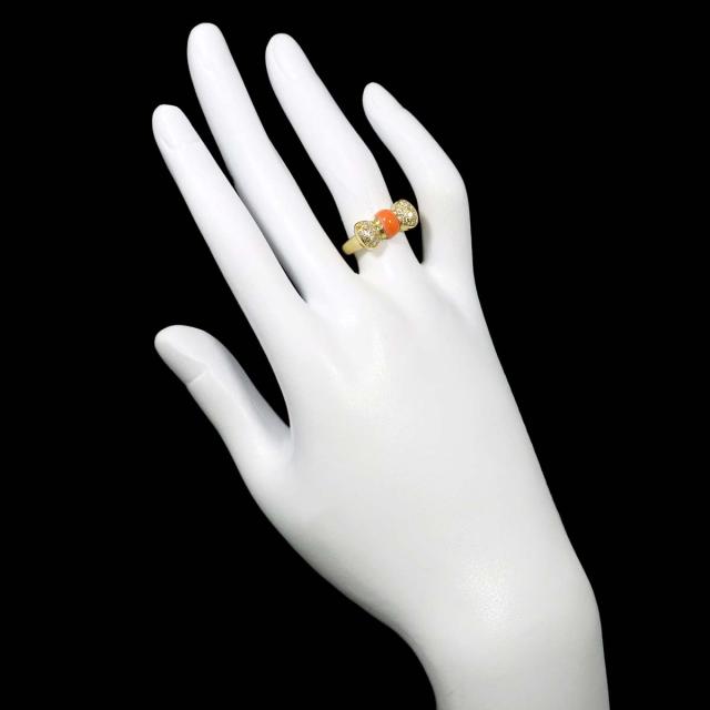 リング 12号 珊瑚 ダイヤ 0.25ct K18 YG イエローゴールド 750 サンゴ 