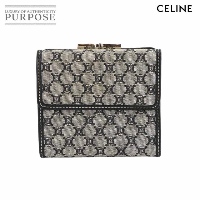 セリーヌ 財布 マカダム 三つ折り 財布 がま口 キャンバス レザー グレー ブラック シルバー 金具 レディース 90303846 【中古】ブランド