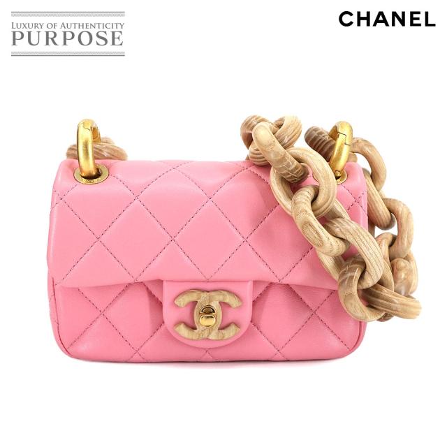 未使用 展示品 シャネル バッグ ミニ マトラッセ ショルダー バッグ ラムスキン ウッド ピンク レディース 90305390 【中古】ブランド