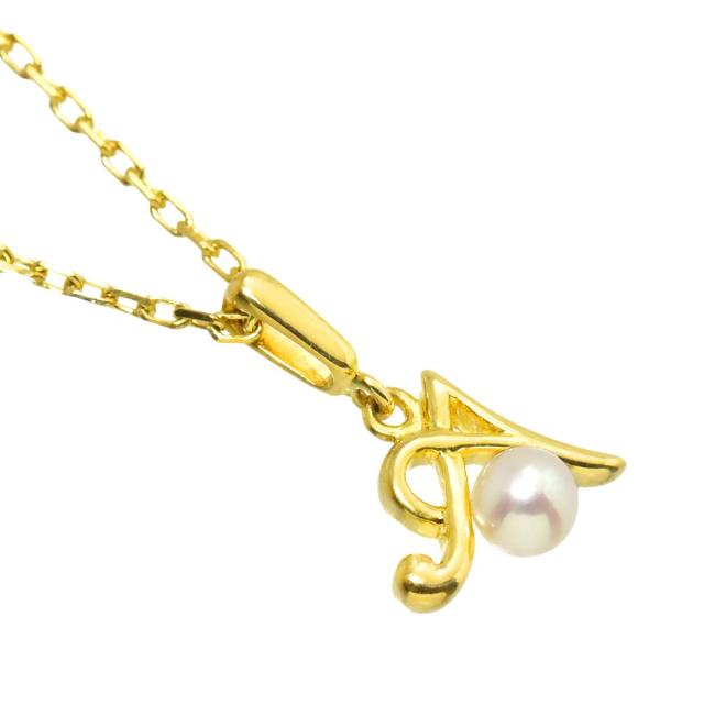 ミキモト MIKIMOTO ベビーパール 3.6mm ネックレス 38cm K18 YG 750 イニシャル A 真珠 レディース 90307743 【中古】BJ_2