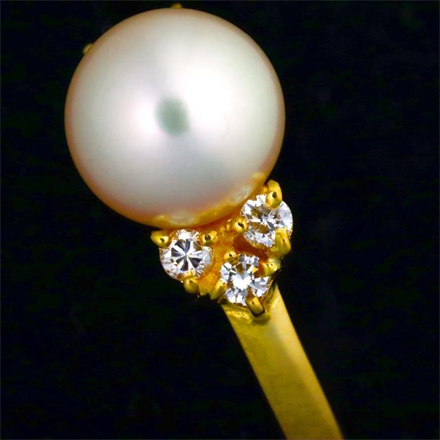 ミキモト MIKIMOTO 11号 リング アコヤ真珠 8.2mm ダイヤ K18 YG ミキモトK18 ゴールドリング あこや真珠 ダイヤモンド