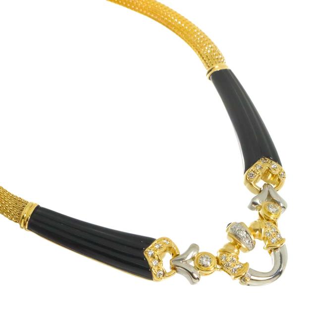 石川暢子 Ishikawa Nobuko ダイヤ 0.38ct サファイヤ 0.05ct オニキス ネックレス 40cm K18 YG 750 Pt レディース 90310691 【中古】BJ_2