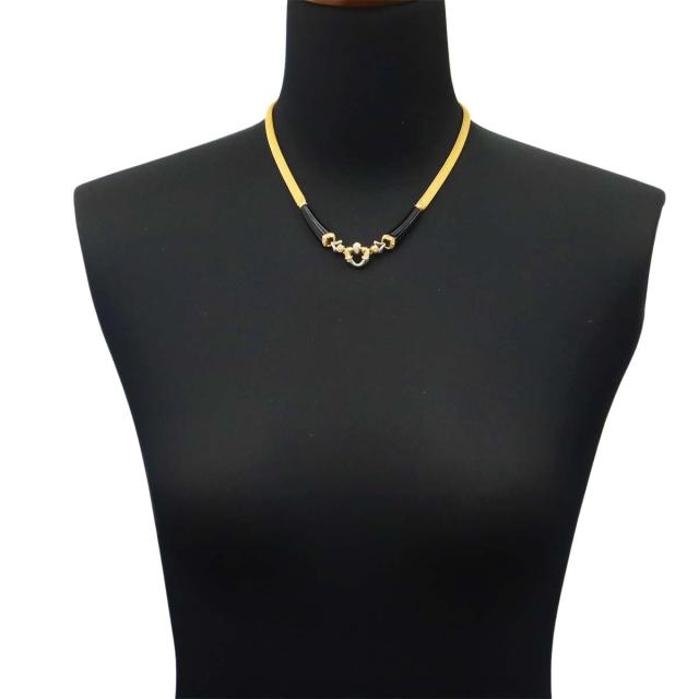 石川暢子 Ishikawa Nobuko ダイヤ 0.38ct サファイヤ 0.05ct オニキス ネックレス 40cm K18 YG 750 Pt レディース 90310691 【中古】BJ_8