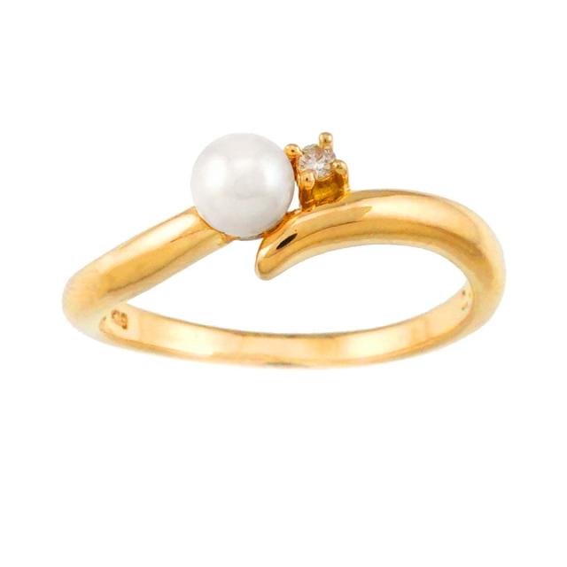 タサキ TASAKI 10号 リング アコヤ真珠 4.0mm ダイヤ 0.01ct K18 YG 750 パール 指輪 レディース 90310715 【中古】BJ_1