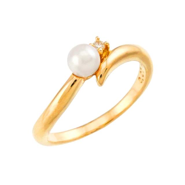タサキ TASAKI 10号 リング アコヤ真珠 4.0mm ダイヤ 0.01ct K18 YG 750 パール 指輪 レディース 90310715 【中古】BJ_4