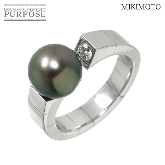 ミキモト MIKIMOTO 11号 リング 黒蝶真珠 9.0mm ダイヤ 0.10ct K18 WG ホワイトゴールド 750 指輪 レディース 90311329 【中古】BJ