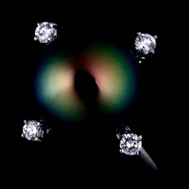 タサキ TASAKI 10号 リング 黒蝶真珠 10.9mm ダイヤ 0.12ct Pt プラチナ 指輪 パール 田崎真珠 レディース 90311499 【中古】BJ_5