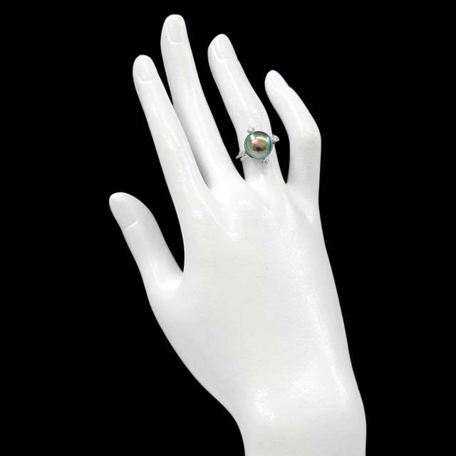 タサキ TASAKI 10号 リング 黒蝶真珠 10.9mm ダイヤ 0.12ct Pt プラチナ 指輪 パール 田崎真珠 レディース 90311499 【中古】BJ_7