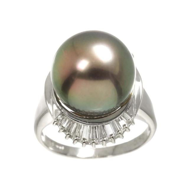 リング 11号 黒蝶真珠 12.6mm ダイヤ 0.50ct Pt プラチナ パール 指輪 レディース 90312133 【中古】NJ_1