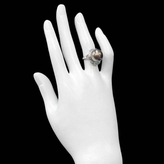 リング 11号 黒蝶真珠 12.6mm ダイヤ 0.50ct Pt プラチナ パール 指輪 レディース 90312133 【中古】NJ_8
