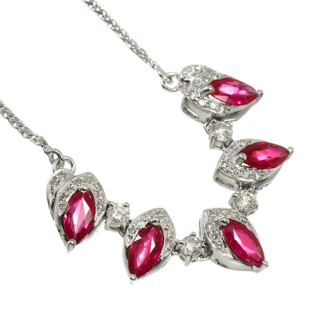 ルビー 1.45ct ダイヤ 0.40ct ネックレス 45cm K18 WG ホワイトゴールド 750 レディース 90312215 【中古】NJ_2