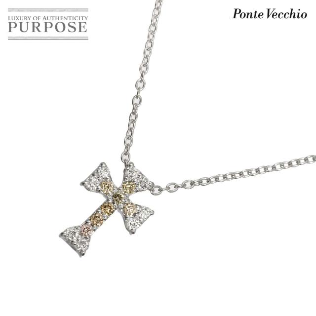 ポンテヴェキオ Ponte Vecchio ダイヤ 0.11ct/0.11ct ネックレス 41cm K18 WG 750 クロス レディース 90313597 【中古】BJ