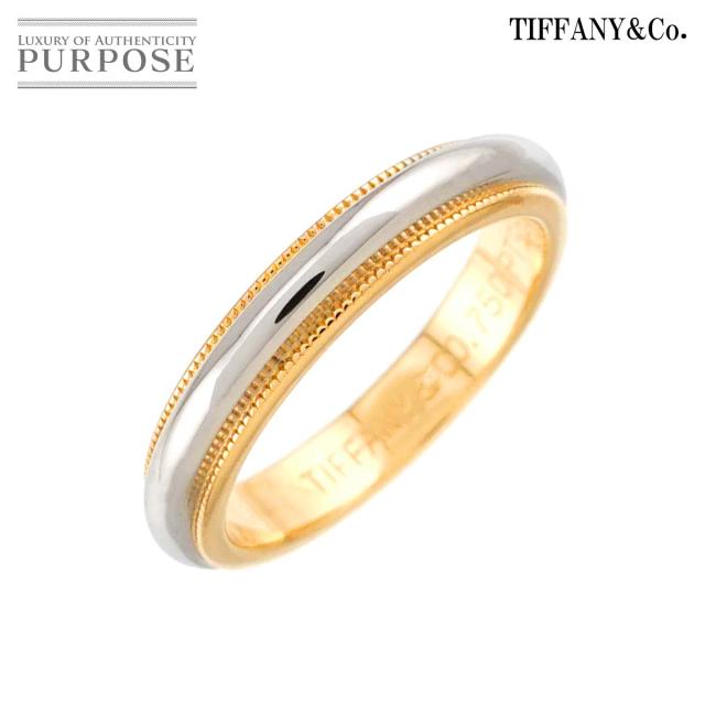 ティファニー TIFFANY&Co. ミルグレイン バンド 9号 リング 幅3.4mm プラチナ Pt K18 YG 750 指輪 レディース 90313926 【中古】BJ