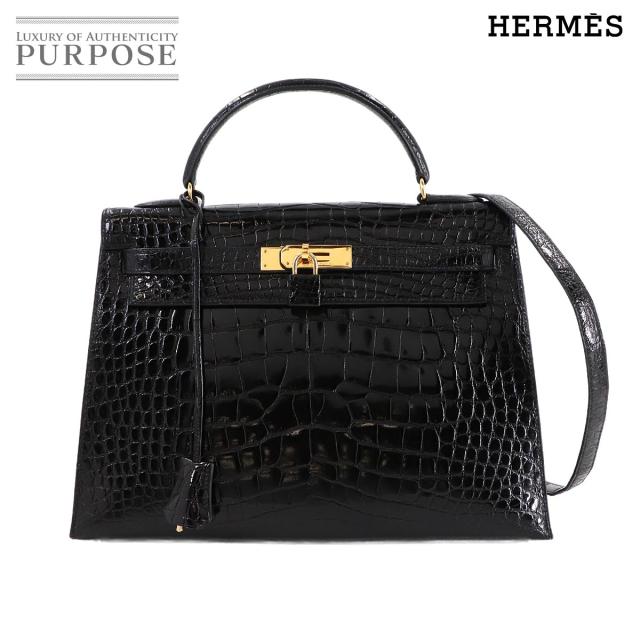 美品 エルメス バッグ ケリー 32 クロコダイル アリゲーター ブラック 2way ハンド ショルダー レディース 90313947 【中古】ブランド