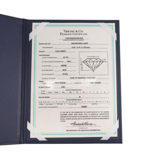 ティファニー TIFFANY&CO. ソリティア ダイヤ 0.33ct D/VS2 10.5号 リング Pt 指輪【鑑定書付き】レディース 90314647 【中古】BJ_8