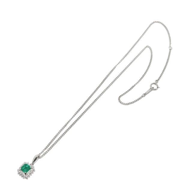 エメラルド 0.73ct ダイヤ 0.20ct Pt プラチナ ネックレス 40cm 