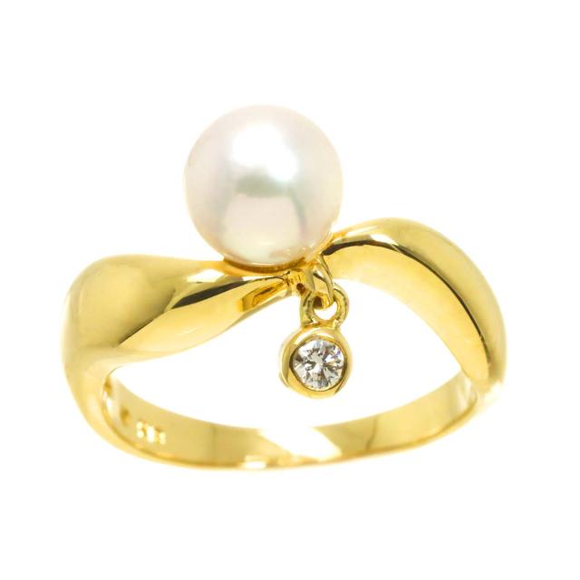 ミキモト MIKIMOTO 11号 リング アコヤ真珠 7.1mm ダイヤ K18 YG イエローゴールド 750 パール 指輪 レディース 90315512 【中古】BJ_1