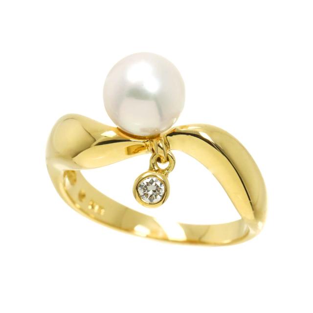 ミキモト MIKIMOTO 11号 リング アコヤ真珠 7.1mm ダイヤ K18 YG イエローゴールド 750 パール 指輪 レディース 90315512 【中古】BJ_3