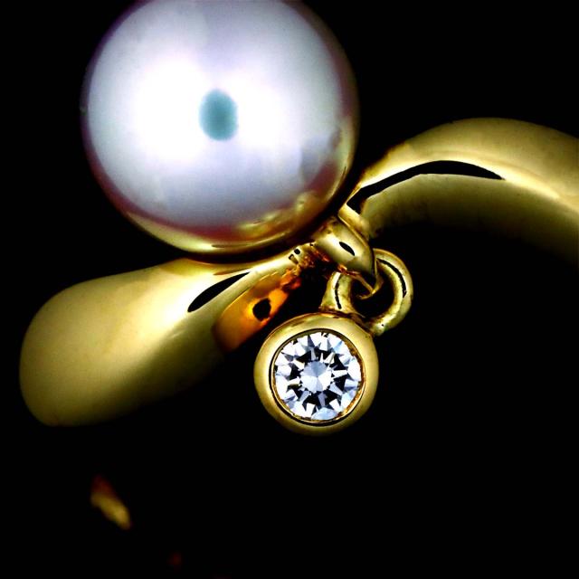 ミキモト MIKIMOTO 11号 リング アコヤ真珠 7.1mm ダイヤ K18 YG イエローゴールド 750 パール 指輪 レディース 90315512 【中古】BJ_4