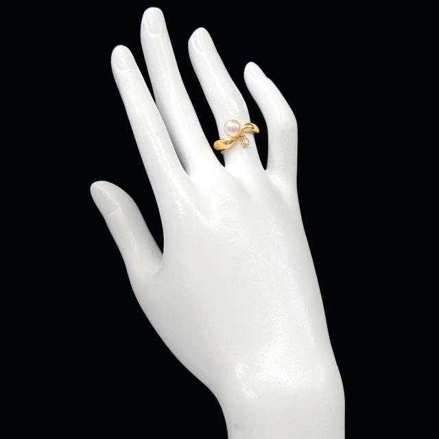 ミキモト MIKIMOTO 11号 リング アコヤ真珠 7.1mm ダイヤ K18 YG イエローゴールド 750 パール 指輪 レディース 90315512 【中古】BJ_6