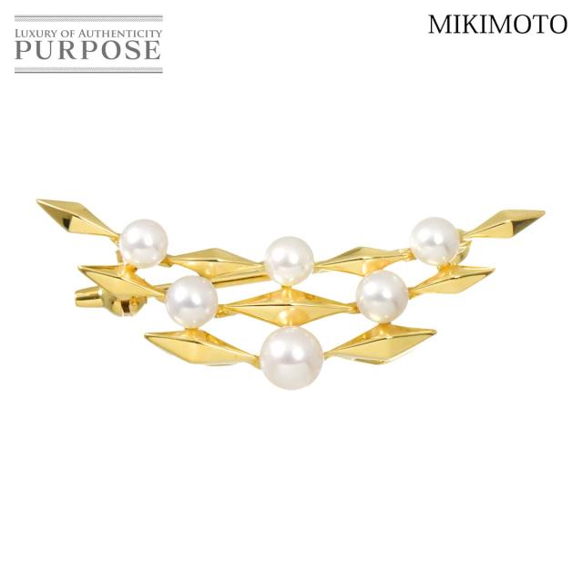 ミキモト MIKIMOTO アコヤ真珠 4.8-3.8mm ブローチ K18 YG イエロー 