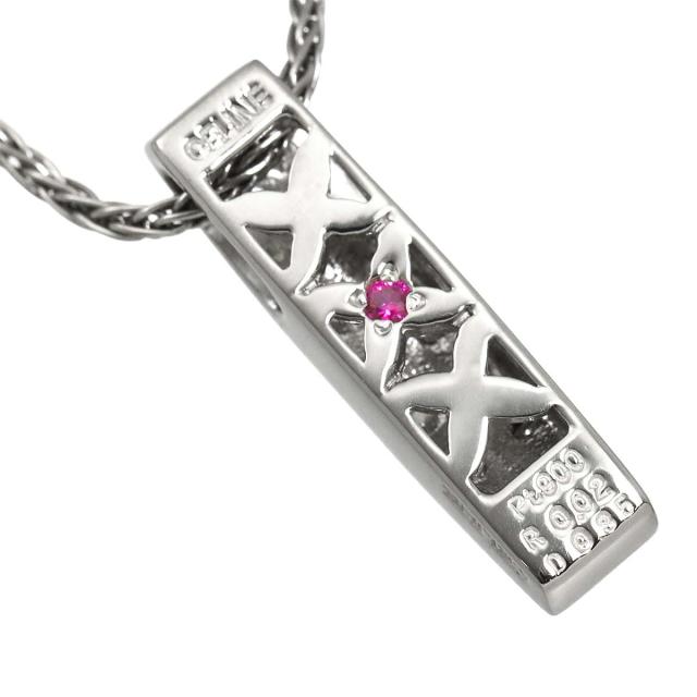 セリーヌ CELINE ダイヤ 0.35ct ルビー 0.02ct ネックレス 42cm Pt プラチナ レディース 90315800 【中古】BJ_3