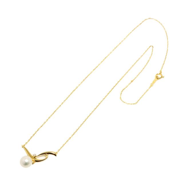 ミキモト MIKIMOTO アコヤ真珠 7.3mm ダイヤ ネックレス 42cm K18 YG イエローゴールド 750 パール レディース 90315832 【中古】BJ_1