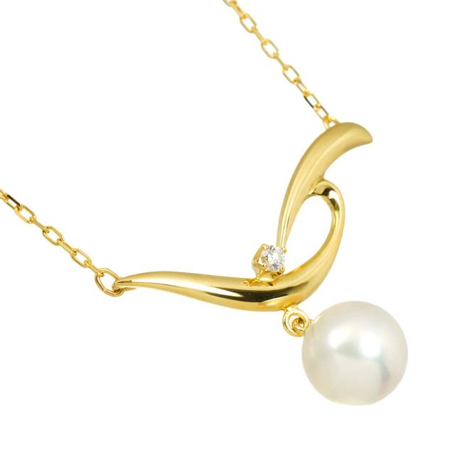 ミキモト MIKIMOTO アコヤ真珠 7.3mm ダイヤ ネックレス 42cm K18 YG イエローゴールド 750 パール レディース 90315832 【中古】BJ_2