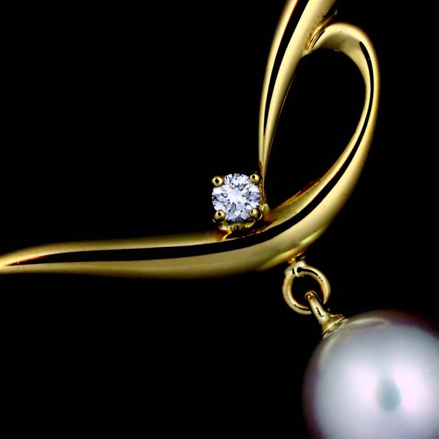 ミキモト MIKIMOTO アコヤ真珠 7.3mm ダイヤ ネックレス 42cm K18 YG イエローゴールド 750 パール レディース 90315832 【中古】BJ_6