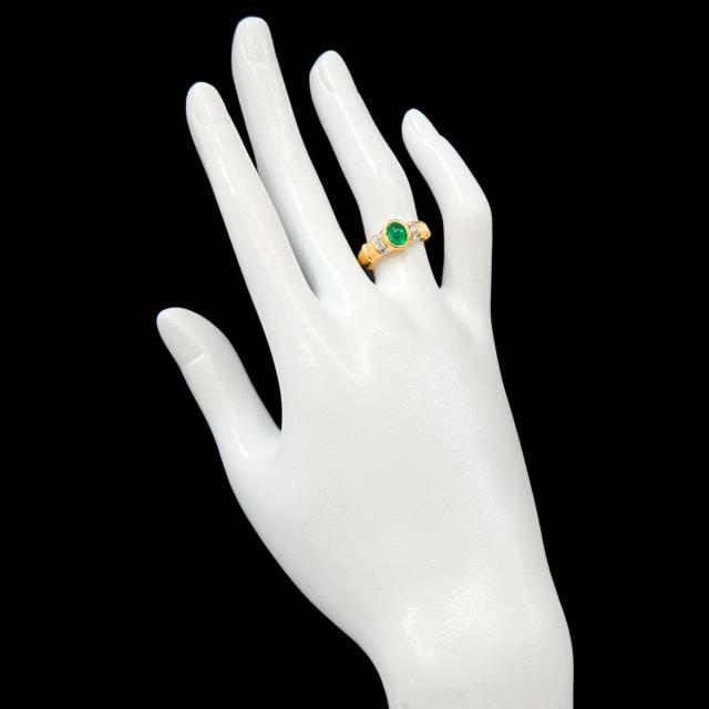 リング 12.5号 エメラルド 0.65ct ダイヤ 0.30ct K18 YG イエローゴールド 750 指輪 【鑑別カード付き】 レディース 90316286 【中古】NJ_7