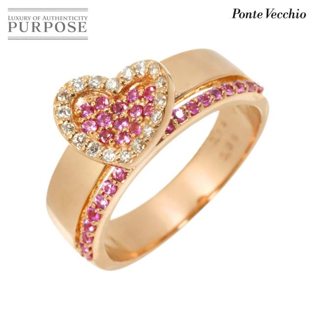 ポンテヴェキオ Ponte Vecchio 12号 リング サファイヤ 0.36ct ダイヤ 0.15ct K18 PG 750 指輪 ハート レディース 90316332 【中古】BJ