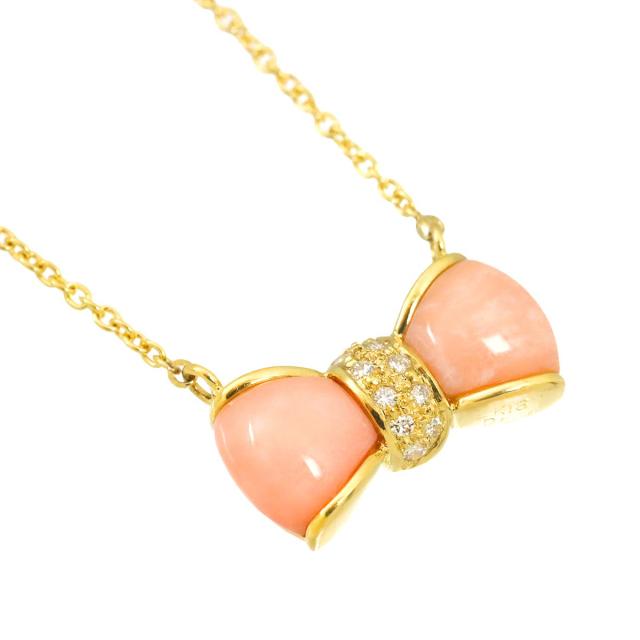 珊瑚 ダイヤ 0.08ct ネックレス 41.5cm K18 YG イエローゴールド 750 レディース 90317133 【中古】NJ_2