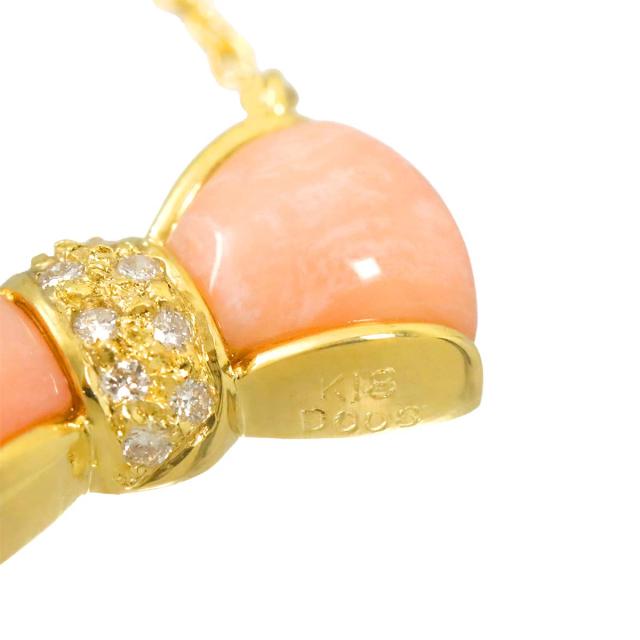 珊瑚 ダイヤ 0.08ct ネックレス 41.5cm K18 YG イエローゴールド 750 レディース 90317133 【中古】NJ_3