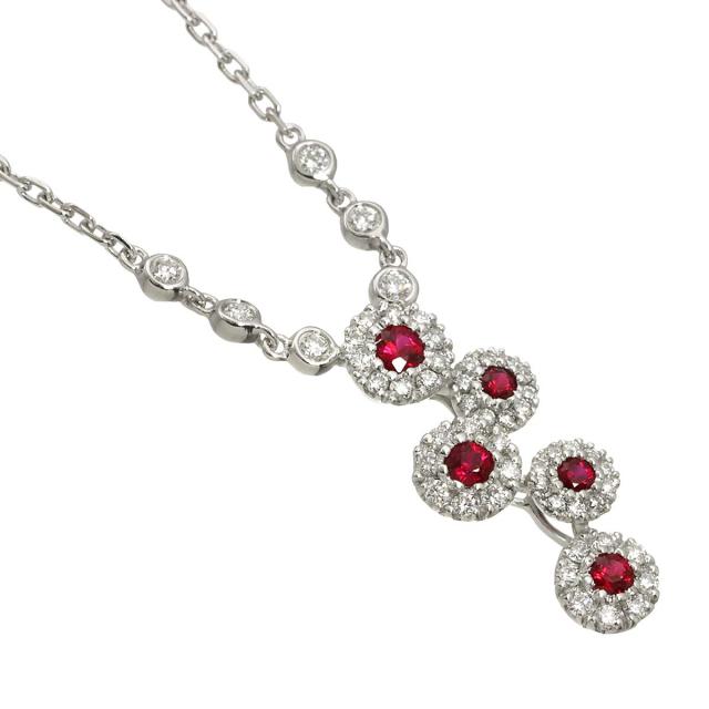 ルビー 0.38ct ダイヤ 0.49ct ネックレス 42cm K18 WG ホワイトゴールド 750 【鑑別書付き】 レディース 90317567 【中古】NJ_2