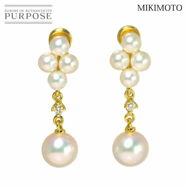 ミキモト MIKIMOTO アコヤ真珠 6.5-3.5mm ダイヤ イヤリング K18 YG イエローゴールド 750 パール レディース 90318433 【中古】BJ