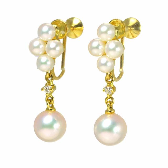 ミキモト MIKIMOTO アコヤ真珠 6.5-3.5mm ダイヤ イヤリング K18 YG イエローゴールド 750 パール レディース 90318433 【中古】BJ_1