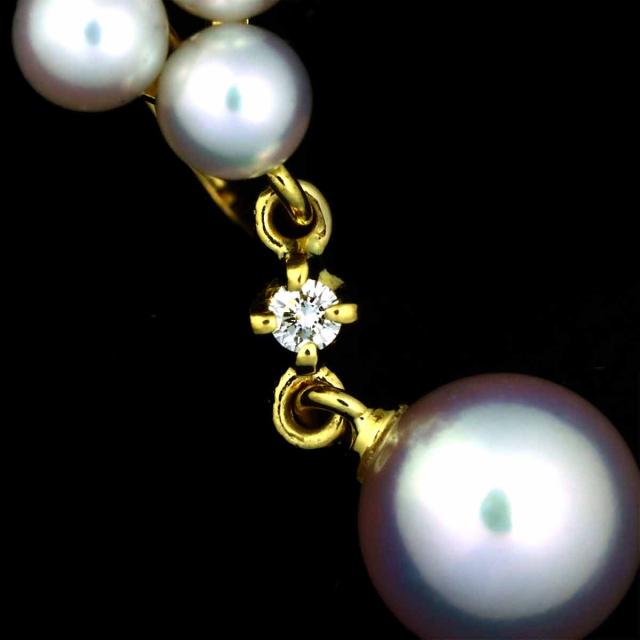 ミキモト MIKIMOTO アコヤ真珠 6.5-3.5mm ダイヤ イヤリング K18 YG イエローゴールド 750 パール レディース 90318433 【中古】BJ_4