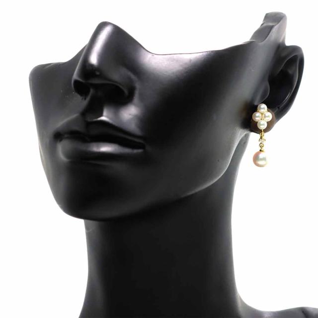ミキモト MIKIMOTO アコヤ真珠 6.5-3.5mm ダイヤ イヤリング K18 YG イエローゴールド 750 パール レディース 90318433 【中古】BJ_5