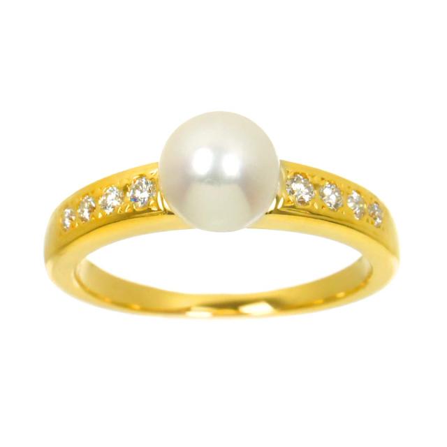 ミキモト MIKIMOTO 11.5号 リング アコヤ真珠 6.6mm ダイヤ K18 YG 750 パール 指輪 レディース 90319387 【中古】BJ_1