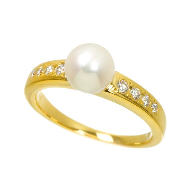 ミキモト MIKIMOTO 11.5号 リング アコヤ真珠 6.6mm ダイヤ K18 YG 750 パール 指輪 レディース 90319387 【中古】BJ_3