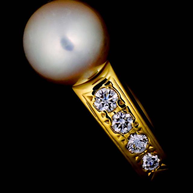 ミキモト MIKIMOTO 11.5号 リング アコヤ真珠 6.6mm ダイヤ K18 YG 750 パール 指輪 レディース 90319387 【中古】BJ_4