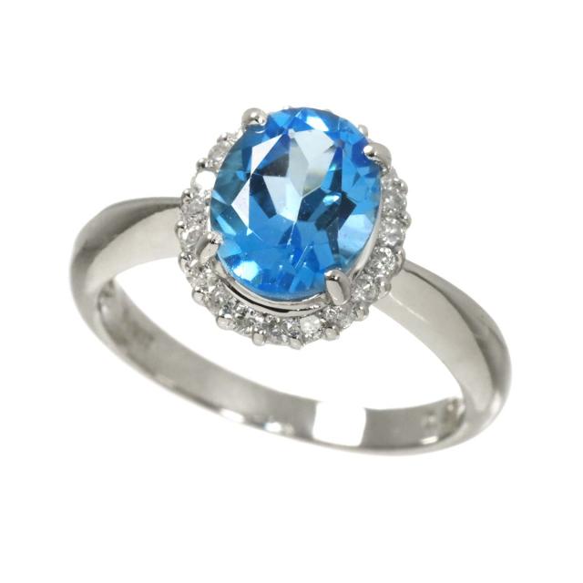 リング 12.5号 ブルートパーズ ダイヤ 0.26ct Pt プラチナ 指輪 レディース 90322773 【中古】NJ_2