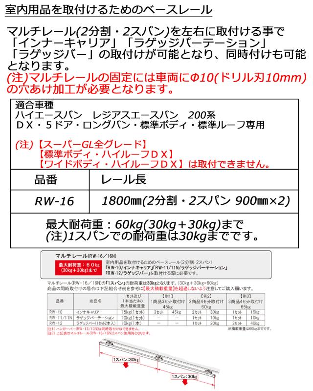 ロッキー マルチレール ROCKY/ロッキー マルチレール 左右各1セット ハイエースバン レジアスエースバン 200系 DX専用 室内用 RW-16_2