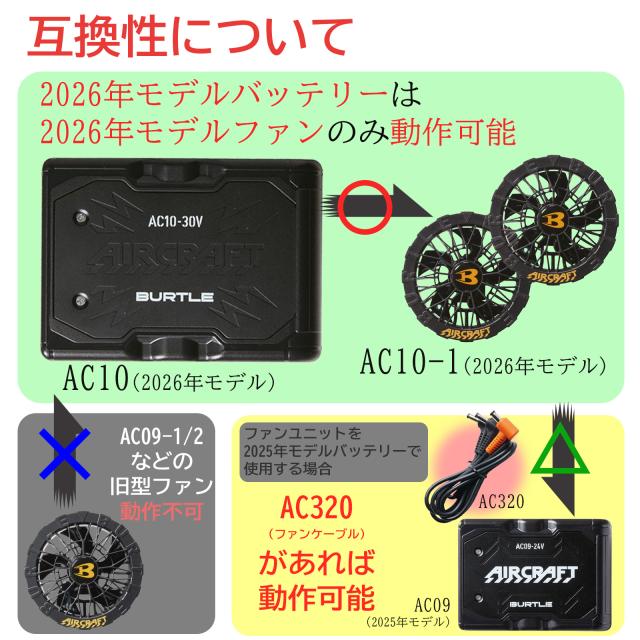 4月1日より販売開始 2026年モデル AC10 エアークラフト専用30Vバッテリー 空調服用バッテリー マットブラック 2026最新モデル 春夏用 m3-ac10 バートル