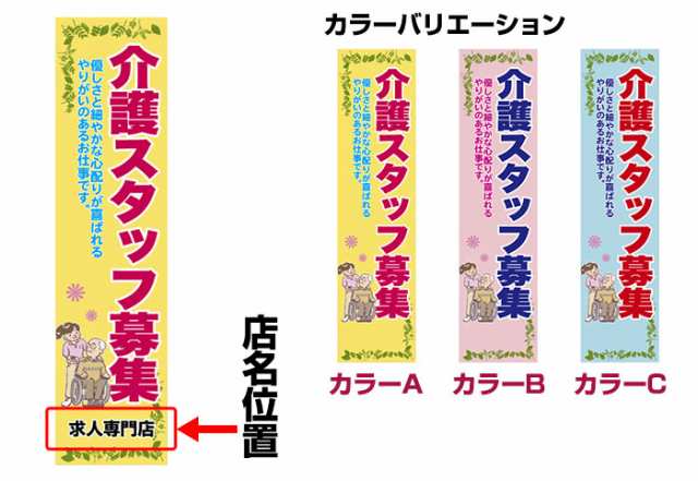 のぼり旗「介護スタッフ募集」短納期 低コスト 【名入れのぼり旗】【メール便可】 450mm幅の通販はau PAY マーケット - こまもの本舗 au  PAY マーケット店