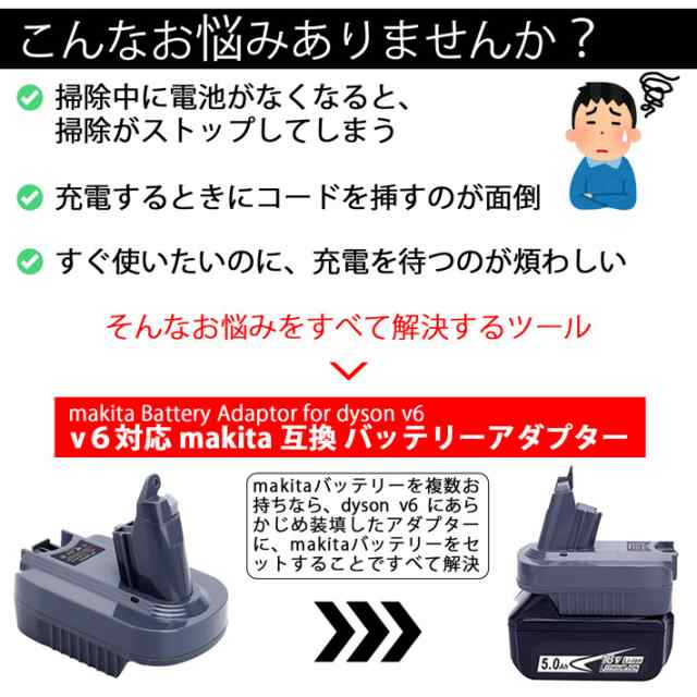 ダイソン v6 makita 互換 バッテリーアダプター dyson マキタ BL1850B BL1860B 充電池 対応 | 掃除機 コードレス  部品 アタッチメント ノ